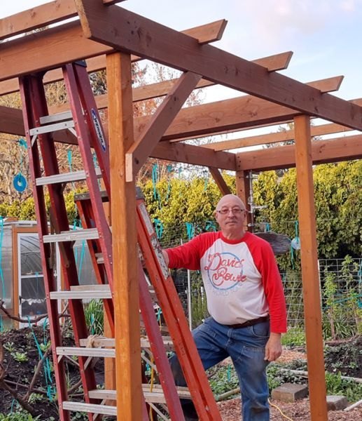 Bari Swartz building a custom timber pergola in Eugene