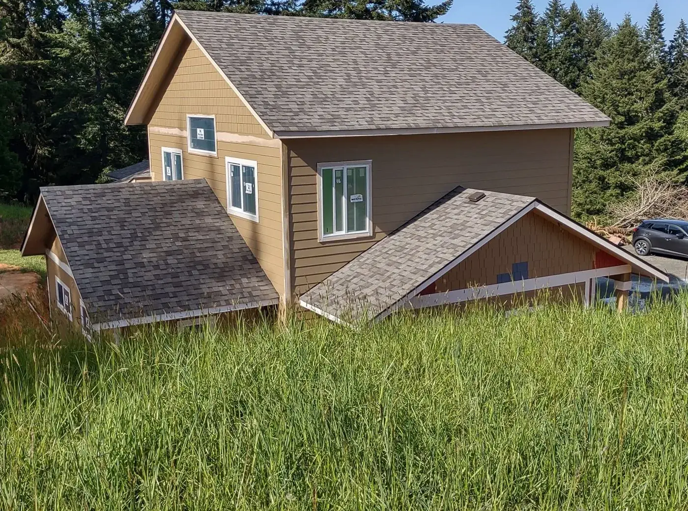 Hillside Garage & ADU — finished two-story build, Red Umbrella Eugene