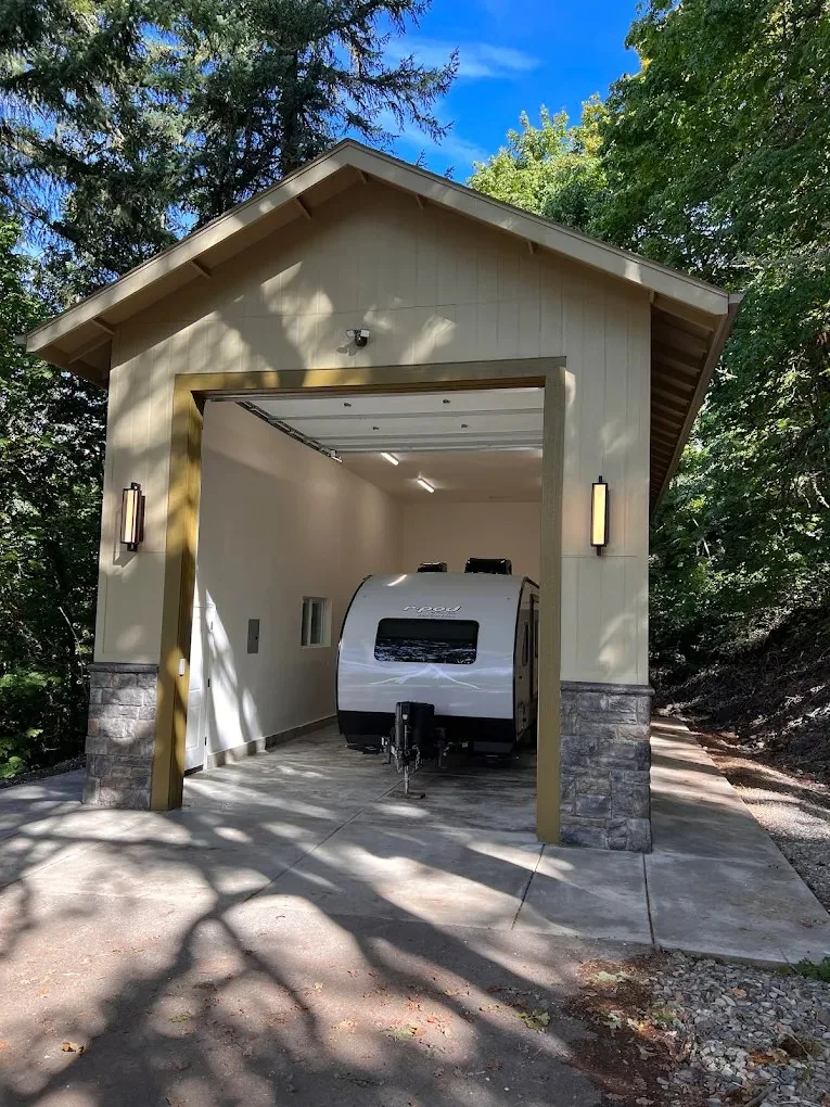 Detached RV Garage — finished, Red Umbrella Eugene