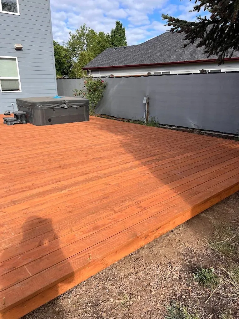 Backyard Cedar Deck — finished with hot tub, Red Umbrella Eugene